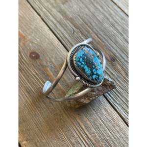 Navajo Kingman Turquoise & Sterling <b>Silver</b> <b>Cuff</b> <b>Bracelet</b> Cultural Collectible Jewelry - Product Image 3