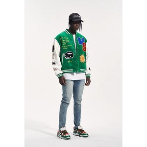 Wholesale Embroidery Patch Green Color Leather Sleeve Male College <b>Jacket</b> Letterman Varsity <b>Jackets</b> for Men - Product Image 4