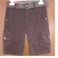 Shorts cargo pour enfants - Spandex/Coton, teint uni, imprimé, avec ceinture à anneau en D et poche à rabat boutonnée, fabriqué au Bangladesh, en stock