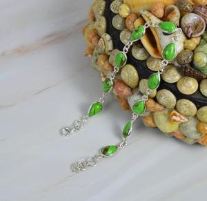 Bracelet en forme de poire en argent sterling 925 vert cuivre turquoise Bracelet en forme de poire Cadeau de naissance de décembre pour elle Bracelet en 10 pierres - Product Image 2
