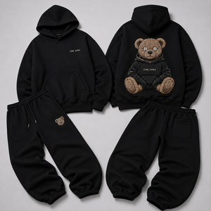 Tuta con Cappuccio <span class=keywords><strong>One</strong></span> <span class=keywords><strong>Apex</strong></span> Nera, Oversize con Ricamo Orso Teddy, Streetwear Unisex per Adulti, Abbigliamento Autunnale - Product Image 6