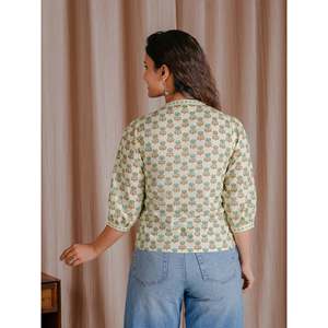 Top Corto de Algodón Butti Crema para Mujer, Estilo Básico, Transpirable, Tejido, con Decoración Fruncida y Patrón Brillante, Talla Única - Product Image 6