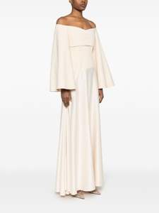 Vestido Maxi Sexy para Adultos Línea A Silueta Fuera del Hombro Cuello Frente Sólido Rebordear Hasta el Suelo Bordado Modesto - Product Image 3