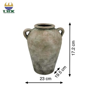 Jarrón de cerámica hecho a mano <span class=keywords><strong>con</strong></span> asas, maceta de terracota Vintage rústica, Wabi-Sabi jarrón <span class=keywords><strong>con</strong></span> arreglo floral, decoración del hogar para interiores y exteriores - Product Image 2