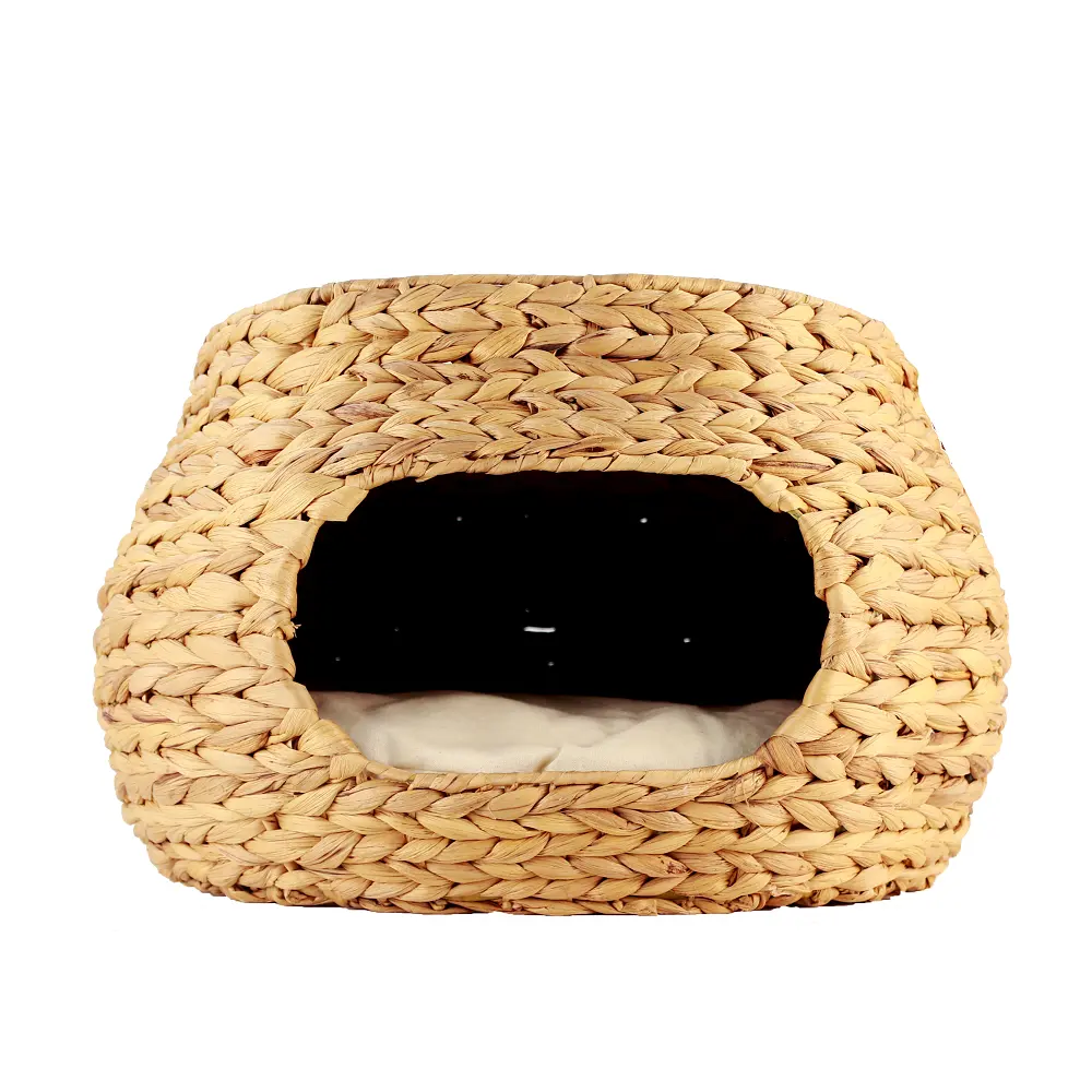 Sustainable Water Hyacinth CLASSIC Design Detachable Natural Eco-friendly Pet Toy Storage with Cushion