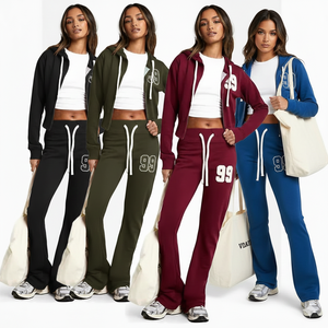 Vêtements de sport pour femmes, sweat-shirts à capuche et pantalons de survêtement à fermeture éclair, fabriqués en usine, style streetwear, tendance, chauds, en molleton technique - Product Image 5