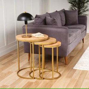 Kim loại Bàn cà phê thiết lập của 3 Ván Bàn cà phê cho phòng khách kim loại và gỗ Tabletop - Product Image 2