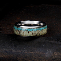 Tizti Titanring mit Kuppelkern, Natur-Hirschgeweih und Türkis, Modische Ringe für Männer und Frauen, Schmuck