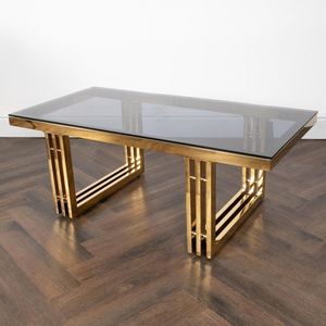 Mesa de centro de cristal de último estilo, Base de hierro antigua, mesa de centro de café con forma rectangular para sala de estar - Product Image 5