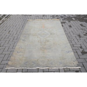 Tapis Turc Vintage 4.7 X 8.4ft Classique Blanc Fait Main Laine Patchwork Design Rectangulaire Couloir Style pour Adolescent Entrée Latex - Product Image 1