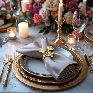 Ensemble de 4 anneaux de serviette en métal doré de luxe, design feuille de ginkgo, pour un style de table élégant, décoration festive et réception haut de gamme - Product Image 3