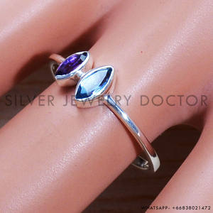 Amatista con piedras preciosas de Topacio Azul, anillo de Plata de Ley 925, diseño fino hecho a mano, joyería de plata al por mayor a granel para mujer - Product Image 3