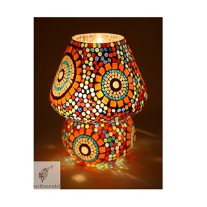 Collectible India Multi Colour <b>Mosaic</b> Style Dome Shaped Iron Modern LED <b>Table</b> Lamp with Warm White Light for Hotel and Home Use - Product Image 1