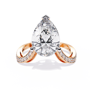 Anillo Solitario con Diamante Cultivado en Laboratorio de 5.00 CT, Corte Pera, Diseño Trenzado, Oro Sólido de 14K, Corte Único, Banda Dividida, Color EF, Claridad VS - Product Image 1