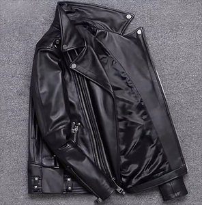 แจ็กเก็ตหนังสีดำสำหรับผู้ชายสไตล์2026เข้ารูปมีซิปปิดสไตล์คลาสสิกสำหรับนักขี่จักรยาน - Product Image 4