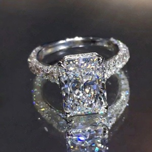 Tishya Diamond 4.88 TCW Radiant Cut Moissanite Three-Row Engagement <b>Ring</b> 14K Solid White <b>Gold</b> <b>Vintage</b> Style <b>Gold</b> Plated Wedding - Product Image 5