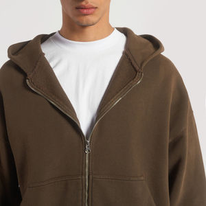 Sudadera con capucha extragrande de algodón 500 Gsm con estampado personalizado para hombre Sudadera con capucha básica sin cuerdas Heavyweight Fleece Terry Blank Full Zip up Hoodie - Product Image 3