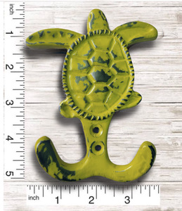 เสื้อโค้ทและหมวกติดผนังรูปสัตว์เต่าทะเลทำจากเหล็กหล่อสีเหลือง - Product Image 3