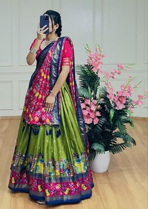 RADHE EXPORT Traditional Women's Lehenga Choli Tussar <b>Silk</b> <b>Fabric</b> Kalamkari Work Gota Patti Lace Border Quick Dry for - Product Image 2