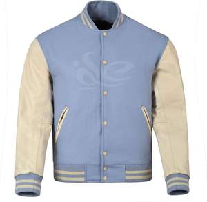 Veste universitaire vintage unisexe 2025 personnalisable, corps en laine, manches en cuir de vache beige, devant respirant, col rond, hiver - Product Image 1