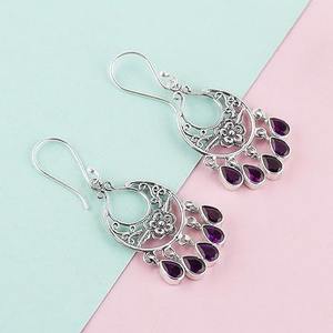 Boucles d'oreilles pendantes en améthyste, argent sterling 925 massif, coupe ronde brillante, unisexe, plaqué or, bijoux tendance - Product Image 4