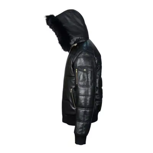 Veste en cuir à fourrure peluche pour homme avec grand col, taille plus et fermeture éclair - Product Image 3