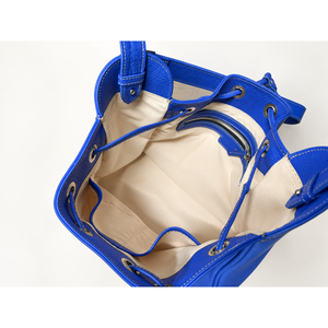 Bolso de cuero de grano completo azul real para mujer con cordón ajustable y correa para el hombro - Product Image 5