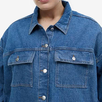 Jaket Blouson Wanita Ukuran Besar Linen/Katun Motif Kotak-Kotak Bordir Garis-Garis Kancing Penuh Berkerudung Denim Rajut Bernapas Mutiara