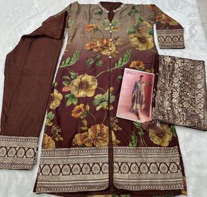 Traje Palazzo de Georgette Heavy Fox con Bordado de Lentejuelas y Decoración de Encaje, Diseño Sencillo - Product Image 4