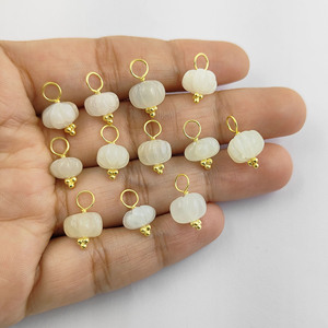 Natural White Moonstone Pumpkin Pendant Hand Carved Gemstone Charm Gold Plated <b>Wire</b> Wrap Fancy Flower Shape Jewelry for Women - Product Image 4