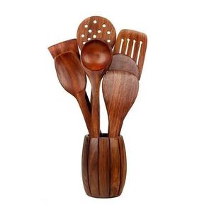 Ensemble d'ustensiles en bois de teck naturel de vente chaude pour la cuisson des cuillères en bois pour la cuisine ensemble d'ustensiles antiadhésifs de haute qualité. - Product Image 3