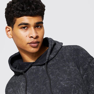 Vente en gros Pull à capuche personnalisé délavé à l'acide Taille XS Surdimensionné Manches longues Vintage Délavé Détresse Lavé Noir Polaire Hiver Imprimé - Product Image 4