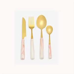 Juego de Cubiertos de Acero Inoxidable de Alta Calidad, Juego de Cubiertos con Mango de Mármol, Color Melocotón Brillante, Diseño Chapado en Oro - Product Image 1