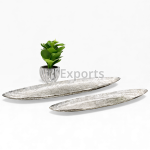 Set Of Elongated Hammered Metal Chocolate <b>Server</b> Trays For Contemporary <b>Buffet</b> Dessert Layout And Hospitality Service - Product Image 1