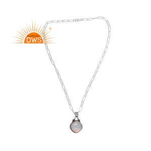 Collar con colgante de piedras preciosas de ópalo verde blanco sintético de plata de ley oxidada, joyería personalizada para mujer, regalo para ella - Product Image 1