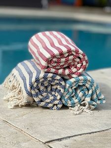 100% luxe turc coton personnalisé plage Fouta serviette ensemble fil teint rayure Style maison bain cuisine utiliser visage serviette imprimé Logo - Product Image 3