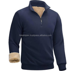 Sweat-shirt doublé en polaire bleu marine pour hommes personnalisé Pull à demi-fermeture éclair Veste d'hiver chaude Haut épais décontracté Fournisseur d'usine OEM ODM - Product Image 2