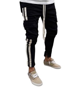 Pantalones de nailon con bolsillos delanteros para hombre, conjunto de 2 piezas de pantalones de carga personalizados, color negro y azul - Product Image 4