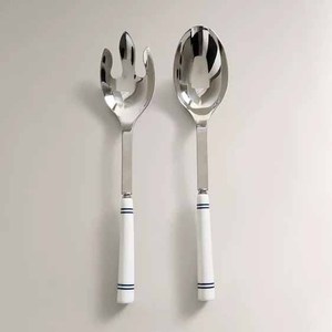 Magnifique ensemble d'ustensiles de service à salade en bois vernis à la main avec longue poignée ronde avec emballage personnalisé - Product Image 3