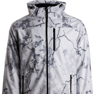 Chaqueta Técnica de Camuflaje para Hombre con Patrón Topográfico Blanco y Gris, Chaqueta Deportiva con Capucha y Cremallera Completa - Product Image 1