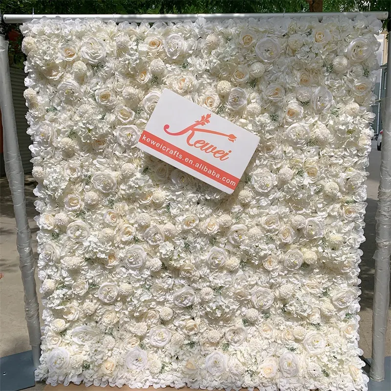 KEWEI 060 शादी सफेद आइवरी फूल पृष्ठभूमि सजावट सफेद जाल के लिए 40CM 60CM दीवार फूल पैनल सजावट