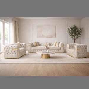 Modern Living Room Chesterfield <b>Sofa</b> Set <b>Wood</b> <b>Frame</b> Custom Upholstery High Density Foam Cushioning Button Tufted Design Home - Product Image 3