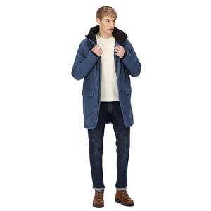 Vestes parka longues imperméables à fermeture éclair bleues pour hommes, design tendance, vente en gros, vestes d'hiver sur mesure - Product Image 3