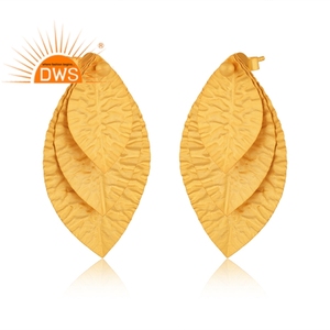 Boucles d'oreilles pendantes en argent sterling plaqué or 18 carats, design feuille, demi-bijoux fins, fabricant - Product Image 2