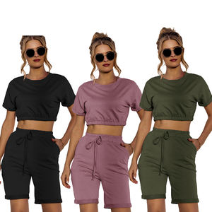 Conjunto de 2 piezas OEM para mujer, conjunto de verano, camiseta de manga corta, ropa de salón de algodón 100%, conjunto de pantalones cortos de LICRA para mujer, conjunto de 2 piezas - Product Image 4