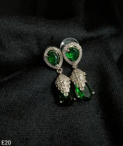 AMERICAN DIAMOND Ethnic Style Silver Plated Drop Earrings Set for Engagement Fashionable for Women Girls by Lucentarts <b>Jewellery</b> - Product Image 3