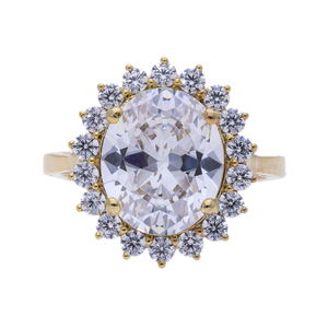 14K Gold Natural Diamond Brilliant Halo <b>Ring</b> Rhodium Plated Women's Stunning Large Center Stone Brilliant Diamond Accents - Product Image 1