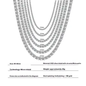 Collar de cadena tipo tenis de plata de ley 925 con diamantes de moissanita VVS de 2mm, 3mm, 4mm, 5mm, 6.5mm, joyería fina de lujo estilo hip hop para hombres y mujeres. - Product Image 4