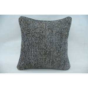 Gray Houndstooth Wool Pillow 16x16 Inch Decorative <b>Cushion</b> Vintage Embroidered Kantha Patchwork Floral & Square Patterns - Product Image 1