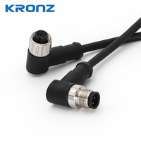 Connecteur femelle coudé KRONZ M12, codage A, 4 broches, câble pré-câblé 2m, non blindé, IP67, prise à verrouillage par vis, capteur, PVC/alliage noir